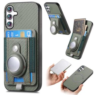 Imagem de Fourmor Capa carteira magnética para Samsung Galaxy S25Plus com suporte AirTag [compatível com Magsafe] [compartimento elástico] [clipe traseiro removível], couro PU + painel traseiro de policarbonato