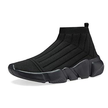 Imagem de Tênis de corrida esportivo casual para meninos e meninas da CHUI, de malha, leve e fácil de caminhar, sem cadarço, para corrida (criança pequena/criança grande), 046-ablack, 3 Little Kid