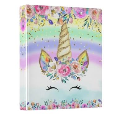 Imagem de Fichário de 3 anéis, unicórnio rosa, 3,8 cm, fichário redondo com 200 folhas para crianças, material escolar, mulheres e homens, escritório, 1 pacote