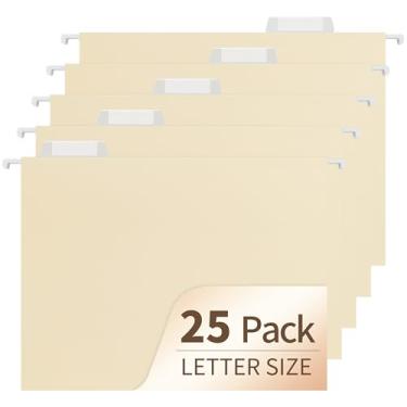 Imagem de Pastas de arquivo suspensas, pacote com 25 pastas de arquivo tamanho carta com abas de corte 1/5, essenciais de escritório para armário de arquivo e armazenamento de mesa