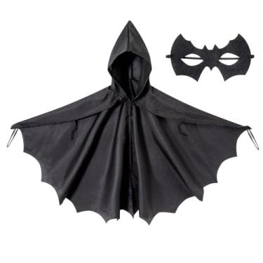 Imagem de PROMOTED TO BIG SISTER Roupão feminino com capuz e asas de morcego, capa de Halloween, fantasia de bruxa de vampiro com máscara (preto-A)