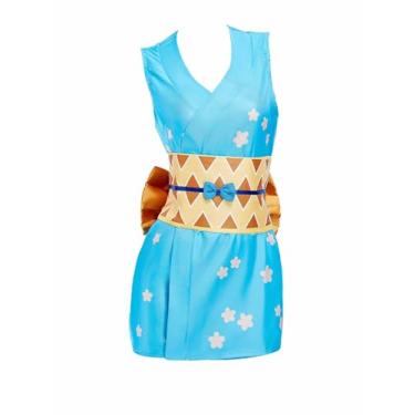 Imagem de haikyuu Conjunto de vestido azul Nami Kimono anime japonês cosplay fantasia, Azul, G