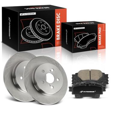Imagem de A-Premium Rotores de freio a disco sólido traseiro de 10,43 polegadas (265 mm) + kit de pastilhas de cerâmica compatível com modelos selecionados Toyota - Corolla 2019 2020 2021 2022, com freio de