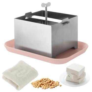 Imagem de GBACHOOSE Prensa de tofu, prensa de tofu de aço inoxidável 304, prensa de queijo para tofu caseiro com bandeja coletora e toalha, com pressão ajustável