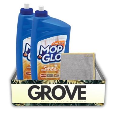 Imagem de Mop & Glo Líquido de limpeza de piso com perfume cítrico 946 ml, 2 pacotes com pano de microfibra – limpador de piso Mop-Glo, esfregão e brilho de piso Glo para madeira, azulejo e laminado – conjunto