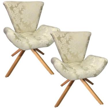 Imagem de Kit Duas Poltronas Elegance Base Giratória Ferro e Madeira Jacquard Be