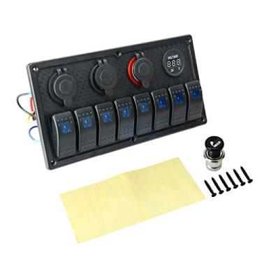 Imagem de Painel de interruptor basculante à prova d'água de 8 grupos da Amarine + voltímetro digital + adaptador de carregador de energia USB duplo + soquete de isqueiro de 12 V para carro náutico