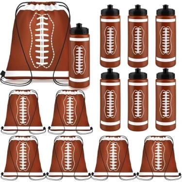 Imagem de Denylo pro 6 conjuntos de garrafas de água de futebol com cordão de futebol americano conjunto de garrafas de água de plástico marrom para jogador de rúgbi esporte academia festa lembrancinha