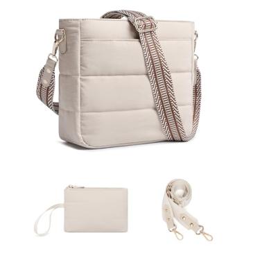 Imagem de Bolsas femininas para mulheres, 2 peças, acolchoadas, de ombro transversal, Hobo, bolsa feminina moderna com carteira de moedas, 2 alças ajustáveis