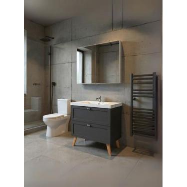 Imagem de Gabinete para Banheiro com Cuba e Armario 80cm Retro Mdf Grafite Milan