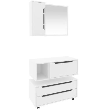 Imagem de Kit Gabinete Balcão E Espelheira De Banheiro 80 Cm Karina Branco