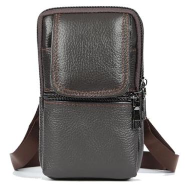 Imagem de Bolsa mensageiro de ombro de café, bolsa de couro para celular masculina, bolsa transversal para viagens, negócios, carteira com vários bolsos, bolsa lateral à prova d'água para cinto de telefone com