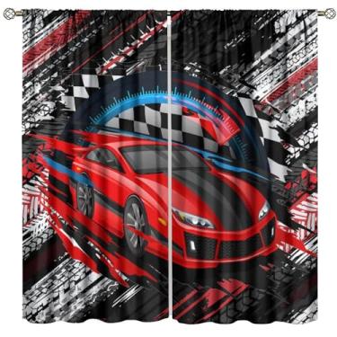 Imagem de Cortinas de carro de corrida infantil, estampa de carro de esportes radicais, cortinas temáticas para meninos, adolescentes, sala de estar, sala de jogos, berçário, conjunto de 2 painéis, tamanho