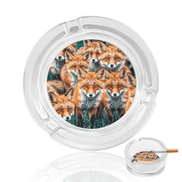 Imagem de Cinzeiro de vidro de cristal para muitas raposas, cinzeiro redondo para fumar de vidro resistente, portátil, decorativo, moderno, para uso em casa, escritório, interior, exterior, pátio