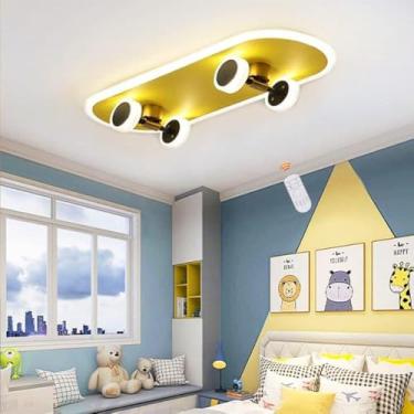 Imagem de Led Lâmpada De Teto Infantil Luz De Teto De Skate Lâmpada De Quarto Criativa Regulável Com Controle Remoto Acrílico Menino Menina Bebê Crianças Iluminação Do Quarto Sala De Estar Lustre Da