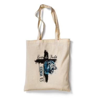 Imagem de Ecobag Bolsa Sacola Tema Relisioso Leão de Judá Ele Venceu