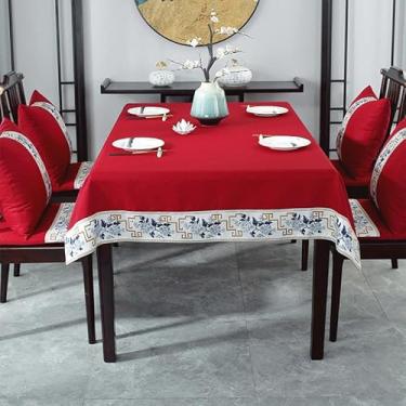 Imagem de KAIJIE Toalha de mesa de chá retangular estilo chinês imitação de algodão e linho padrão de pavilhão para decoração de festa piquenique e jantar 51"x51"/130 x 130 cm B-vermelho