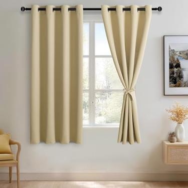 Imagem de JIUZHEN Cortinas blackout bege claro com laços isolados térmicos, bloqueio de luz e redução de ruído para quarto e sala de estar, 2 painéis de cortina de janela, 132 x 163 centímetros de comprimento