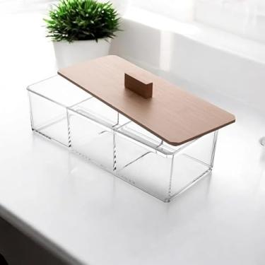 Imagem de Caixa Organizadora Acrílica Com 3 Divisórias E Tampa De Bambu