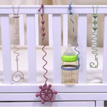 Imagem de Conjunto de 4 Clipes de Chupeta em Silicone, Correias de Segurança Extensíveis para Bebês, Prendedor de Brinquedos e Mordedor para Carrinho e Berço, Rosa, Verde, Azul e Bege