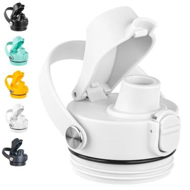 Imagem de Diumepo Tampa de substituição para garrafa de água Yeti 340.2 g 510.3 g 737.1 g 1,020.6 g 1,814.4 g, tampa de bico automático para garrafa YETI Rambler com alça flexível (branca)