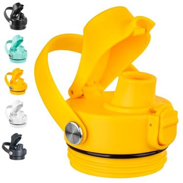 Imagem de Diumepo Tampa de substituição para garrafa de água Yeti 340.2 g 510.3 g 737.1 g 1,020.6 g 1,814.4 g, tampa de bico automático para garrafa YETI Rambler com alça flexível (amarelo)