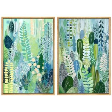 Imagem de Imagens azuis verdes vibrantes pinturas de plantas pinturas abstratas botânicas impressões de arte minimalista estética pôster folhas verdes arte de folhas tropicais impressão de folhas para quarto 40