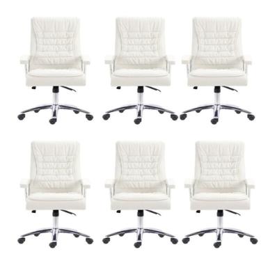 Imagem de Kit 6 Cadeiras Big Mola Ensacada para Escritório Presidente Giratória em Couro com Nr17 Branco