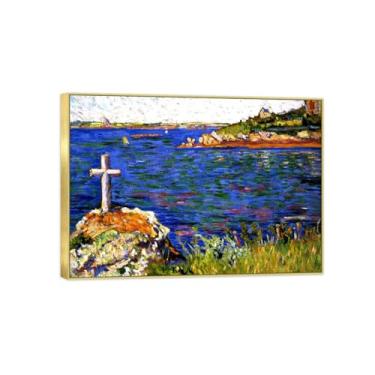 Imagem de BMZFYBS Pintura famosa de arte de parede em tela para decoração de casa - pôster com moldura dourada maré alta e impressões para sala de estar 70 x 100 cm 27 x 39 pol