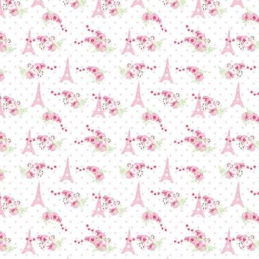 Imagem de Papel De Parede Rosa Claro Paris E Flores Autocolante Quarto