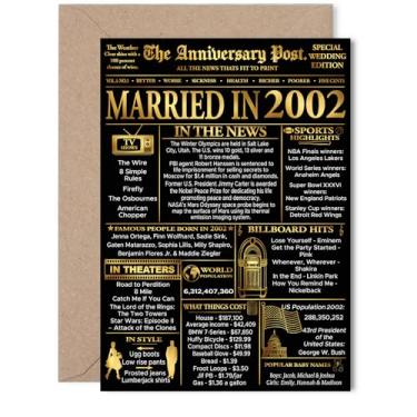 Imagem de Stuff4 Cartão dourado de aniversário de 23 anos para mulheres e homens - Jornal dourado casado em 2002 - Cartão de aniversário de casamento feliz de 23 anos para esposa companheira parceiro marido