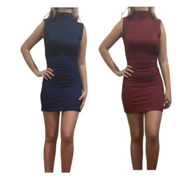 Imagem de Kit c/2 Vestidos Gola Alta Canelado - Empório J, Marinho, Vinho, Único