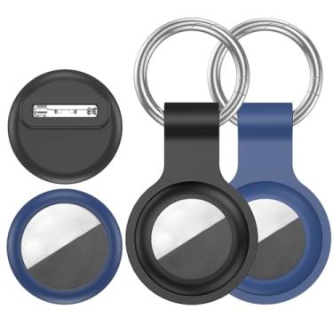 Imagem de VSANT [Conjunto de 4 unidades] Capa compatível com suporte Apple AirTag, 2 chaveiros + 2 protetores seguros estilo pino, capa de silicone durável antiperda à prova de choque para GPS para crianças