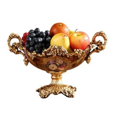 Imagem de Prato de frutas de resina europeia, bandeja de frutas retrô, prato de frutas com cabo duplo de pé alto, prato de sobremesa para frutas, frutas secas e lanches