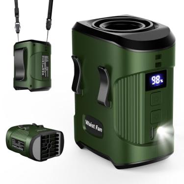 Imagem de Ventilador de cintura portátil 4000 mAh recarregável, 3 velocidades forte Turbo fluxo de ar ventiladores de cinto com clipe viva-voz com lanterna LED, resfriamento 24H, pessoal vestível para uso ao ar