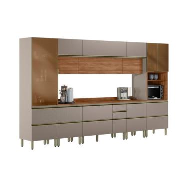 Imagem de Cozinha Completa com Vidro Reflecta Proença 12 Portas 10 Gavetas Bege e Nogueira