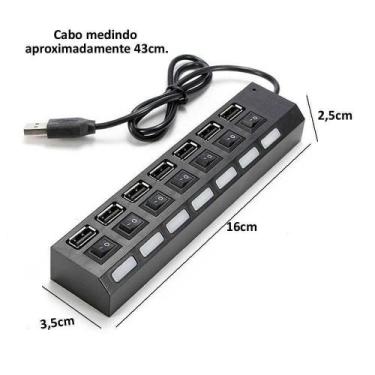 Imagem de Hub USB 2.0 Extensor USB 7 Portas Switch On/Off Led Indicador 480mbps 