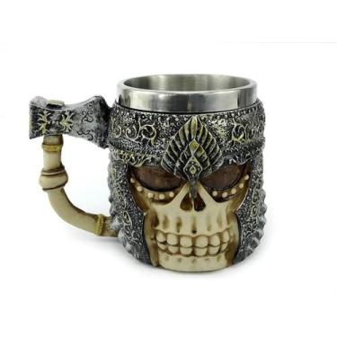 Imagem de Caneca Caveira Medieval 400ml Com Alça De Machado Copo Decorativo Em M