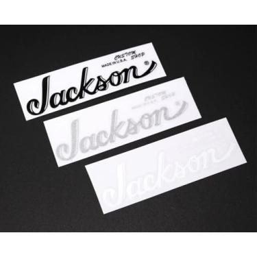 Imagem de 3 peças adequadas para decalques de transferência de logotipo Jackson - adesivos UV de 10,5 cm - cabeçote de guitarra - preto/prata/branco