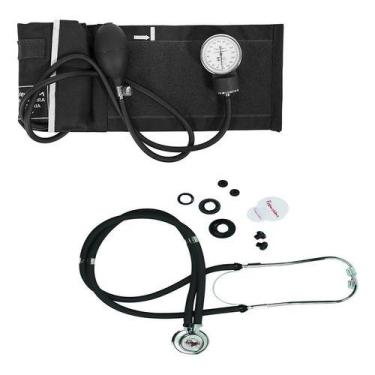 Imagem de Kit De Estetoscópio Duplo Esfigmomanômetro De Braço Premium Cor Preto