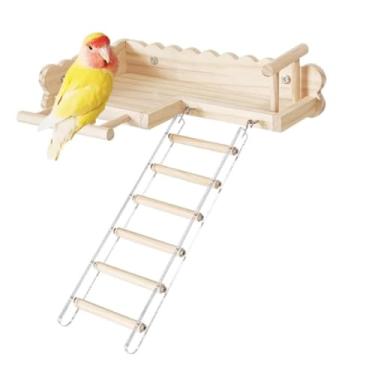 Imagem de Plataforma de poleiros de pássaros com escada de madeira acrílica, acessórios de gaiola de periquito, academia de madeira, exercícios resistentes para pássaros pequenos, periquitos, conures (sem