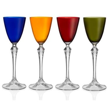 Imagem de Barski Vidro Cordial - Copo de Licor - Conjunto de 4 - Topo Colorido Sortido - Haste Transparente - Copos Cordiais - Copos de Xerez - Copos de Shot - 85 g - Feito na Europa