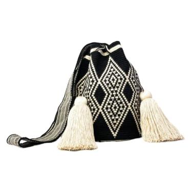 Imagem de Médio – NEUTRAL Wayuu Mochila feminina original bolsa tejida colombiana autêntico padrão de crochê presente da Colômbia