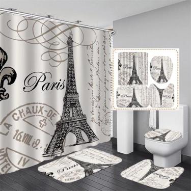 Imagem de Conjunto de banheiro Chrainy Paris Eiffel Tower, cortina de chuveiro, 