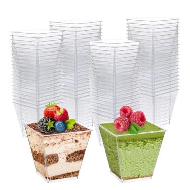 Imagem de Pacote com 100 copos de aperitivo de 227 g, copos de charcutaria adequados para sobremesa, geleia, pudim, parfait, copos de sobremesa descartáveis de plástico para festa, casamento, chá de panela