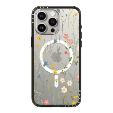 Imagem de CASETiFY Capa compacta para iPhone 15 Pro Max [fina e elegante/compatível com Magsafe/1,2 m. 2X proteção contra quedas de grau militar] - Padrão floral sonhador - preto transparente