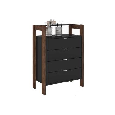 Imagem de Balcão de Escritório AZ1012 c/ 4 Gavetas Preto/Nogal - Tecno Mobili