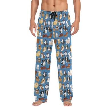 Imagem de Calça de pijama Ollabaky Cute Dog Puppy para homens em poliéster XXL