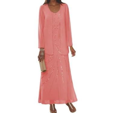 Imagem de Vestidos para a mãe da noiva Clothfun, 2 peças de chiffon e coral