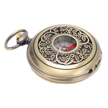 Imagem de Bússola Portátil De Bolso Cor Dourada Para Acampamento Ao Ar Livre, Ca